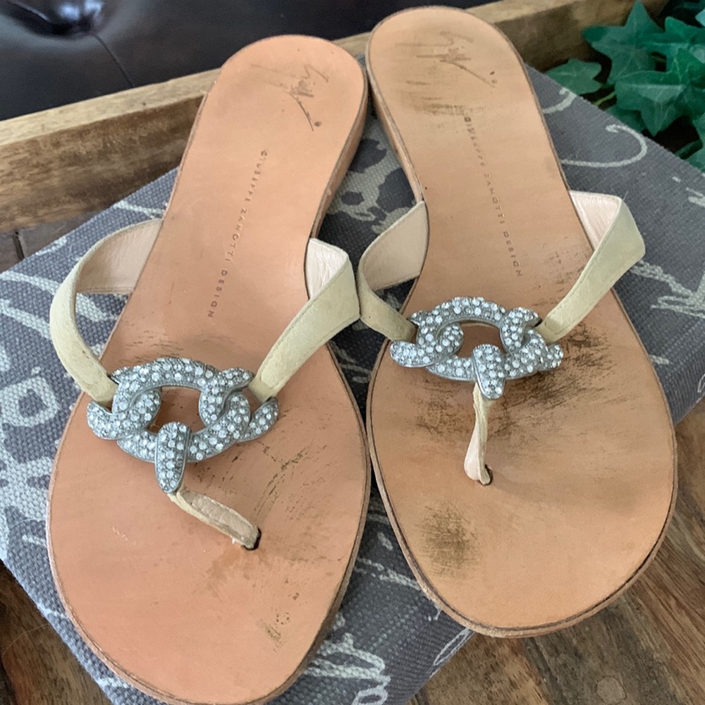 Giuseppe Zanotti 81/2, jewel embellishment with cream suede straps.